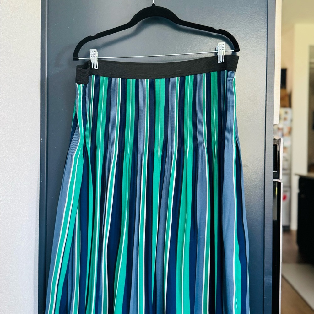 Striped Blue and Green Women's Pleated Skirt